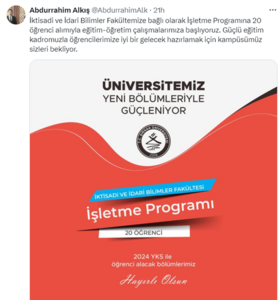 Fakültemiz İşletme Bölümü Öğrenci Alımı